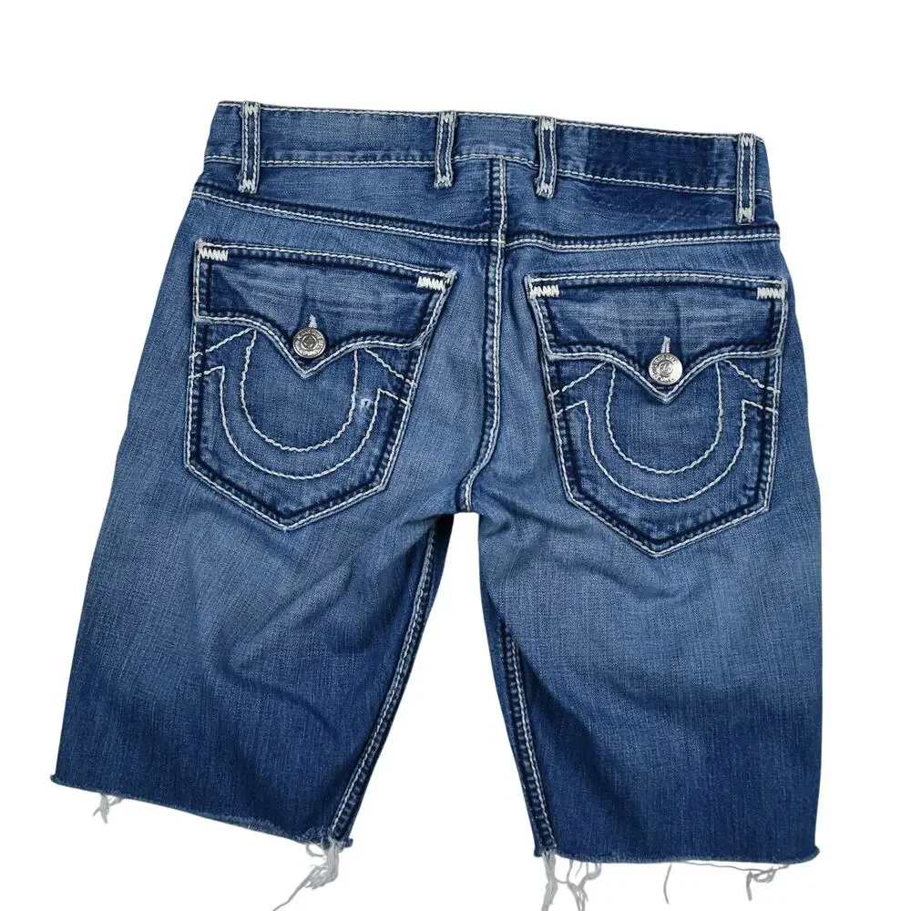Vintage True Religion Jean Shorts Men's 31 (33) Ricky Blue Denim Cut Off Y2K USA